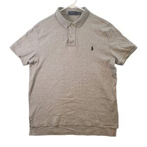 Polo Ralph Lauren Mens Gray Short Sleeve Cotton Polo Shirt Size Large Black Pony